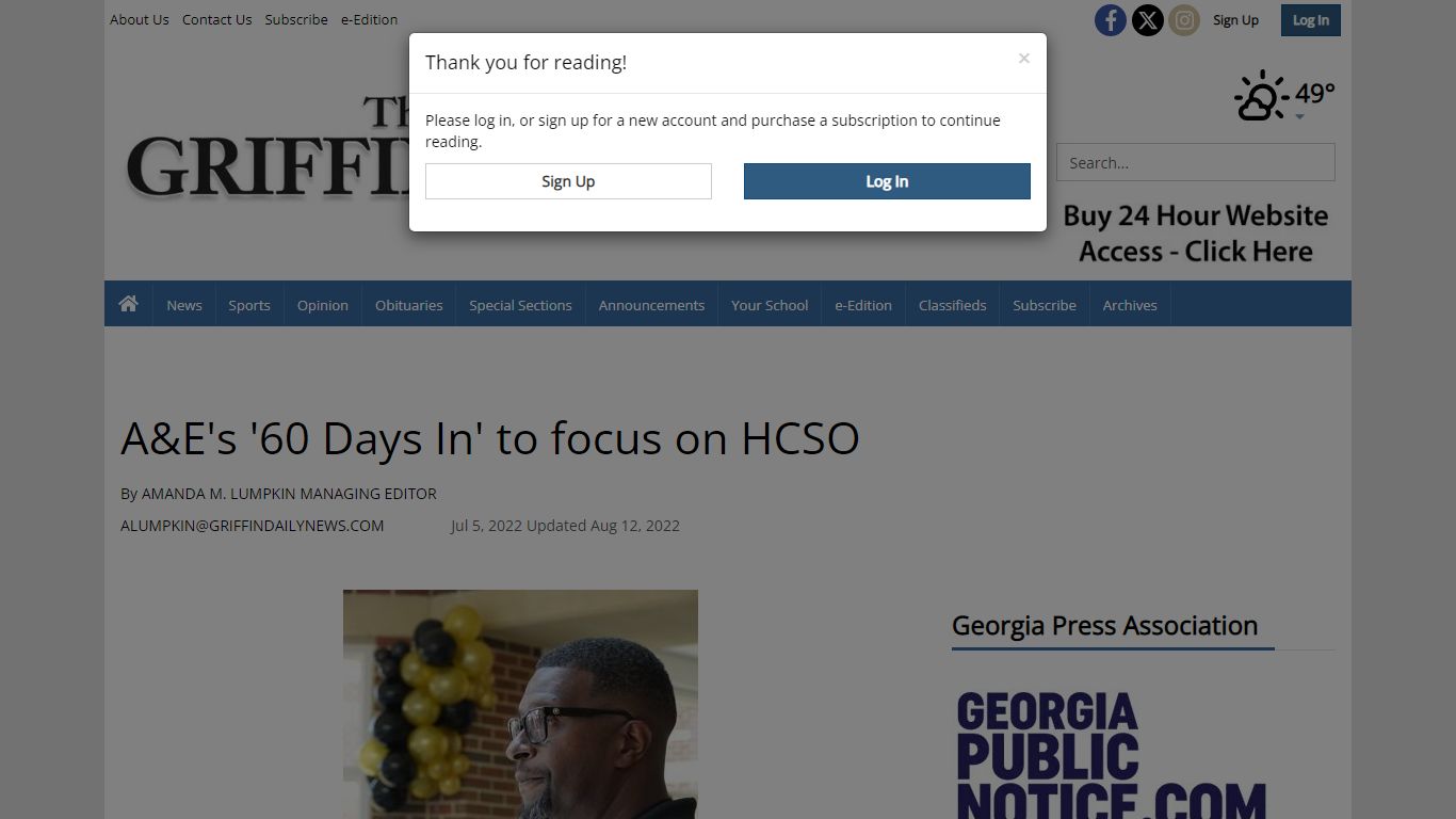 A&E's '60 Days In' to focus on HCSO | News | griffindailynews.com