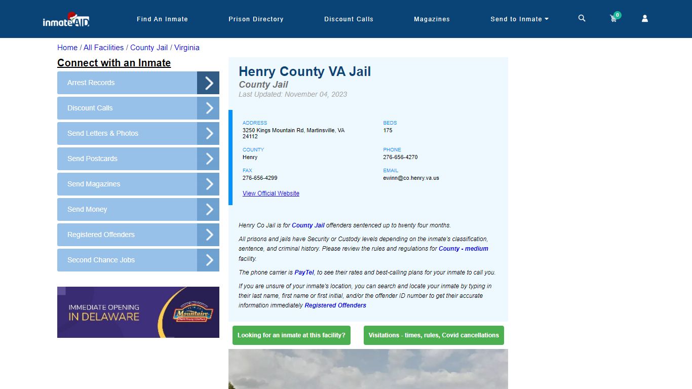 Henry County VA Jail - Inmate Locator - Martinsville, VA